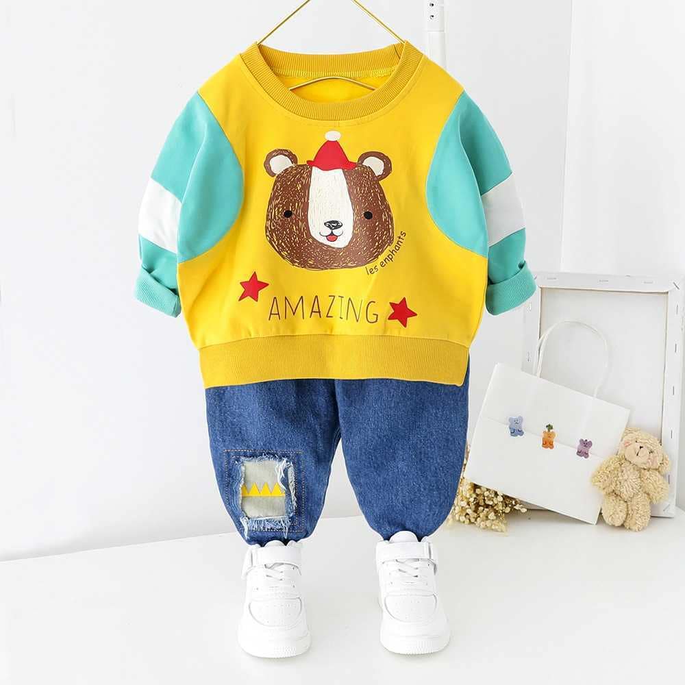 Kids Full Sleeves Two Piece Sweatshirt With Jeans