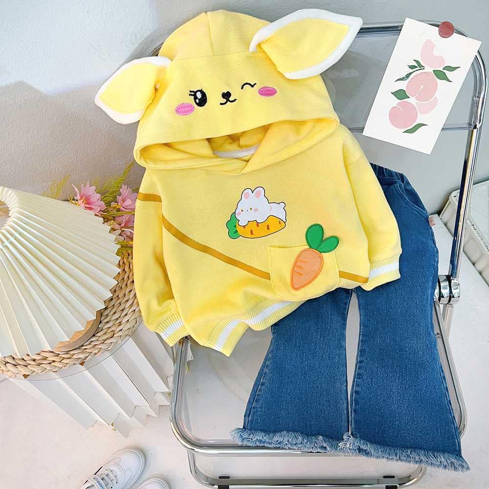 Kids Girls Full Sleeves Two Piece Set Hoodie With Jeans