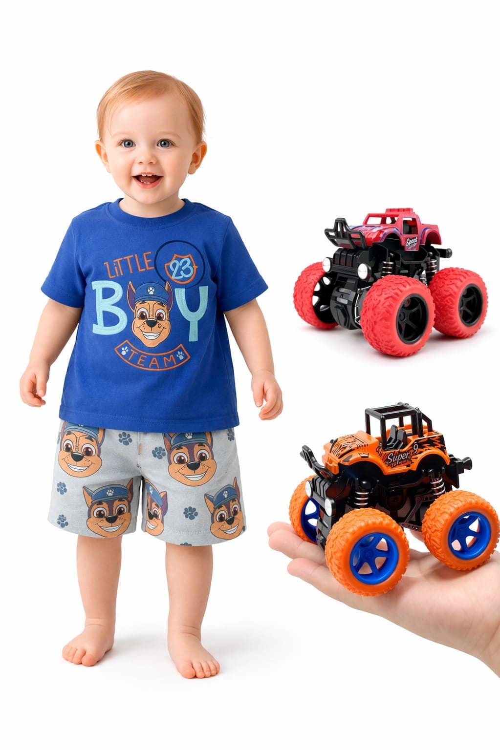 Giftset Tshirt With Pant & Mini Monster Trucks Friction Powered