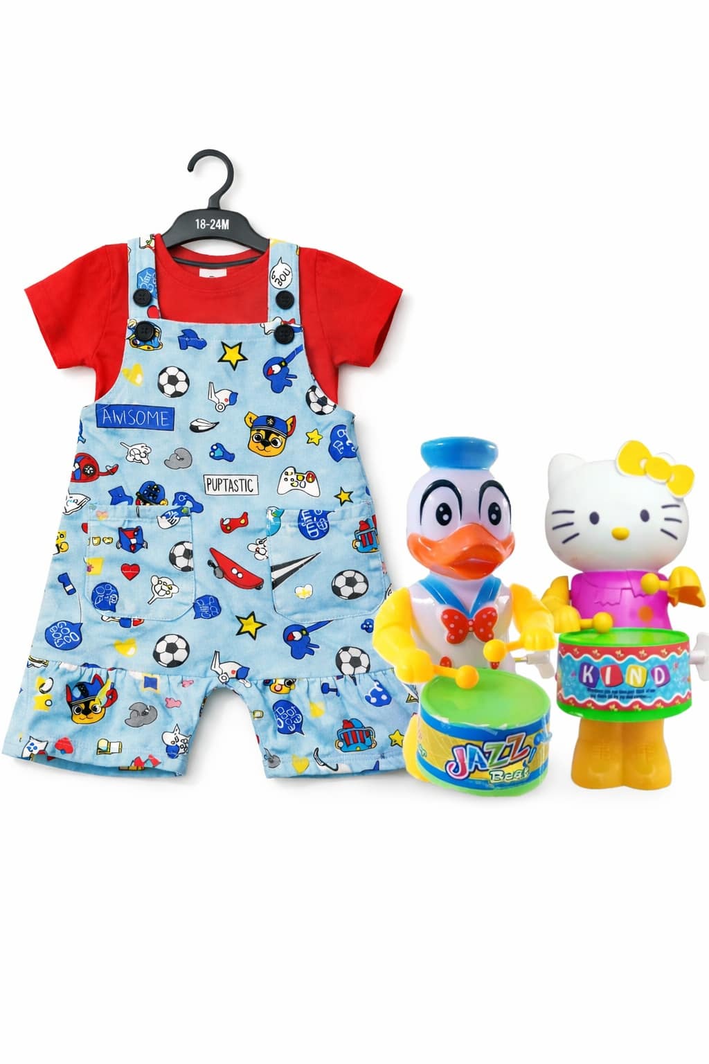 SoftBaby Giftset Dungarees & Key Operated Drummer - Image 2
