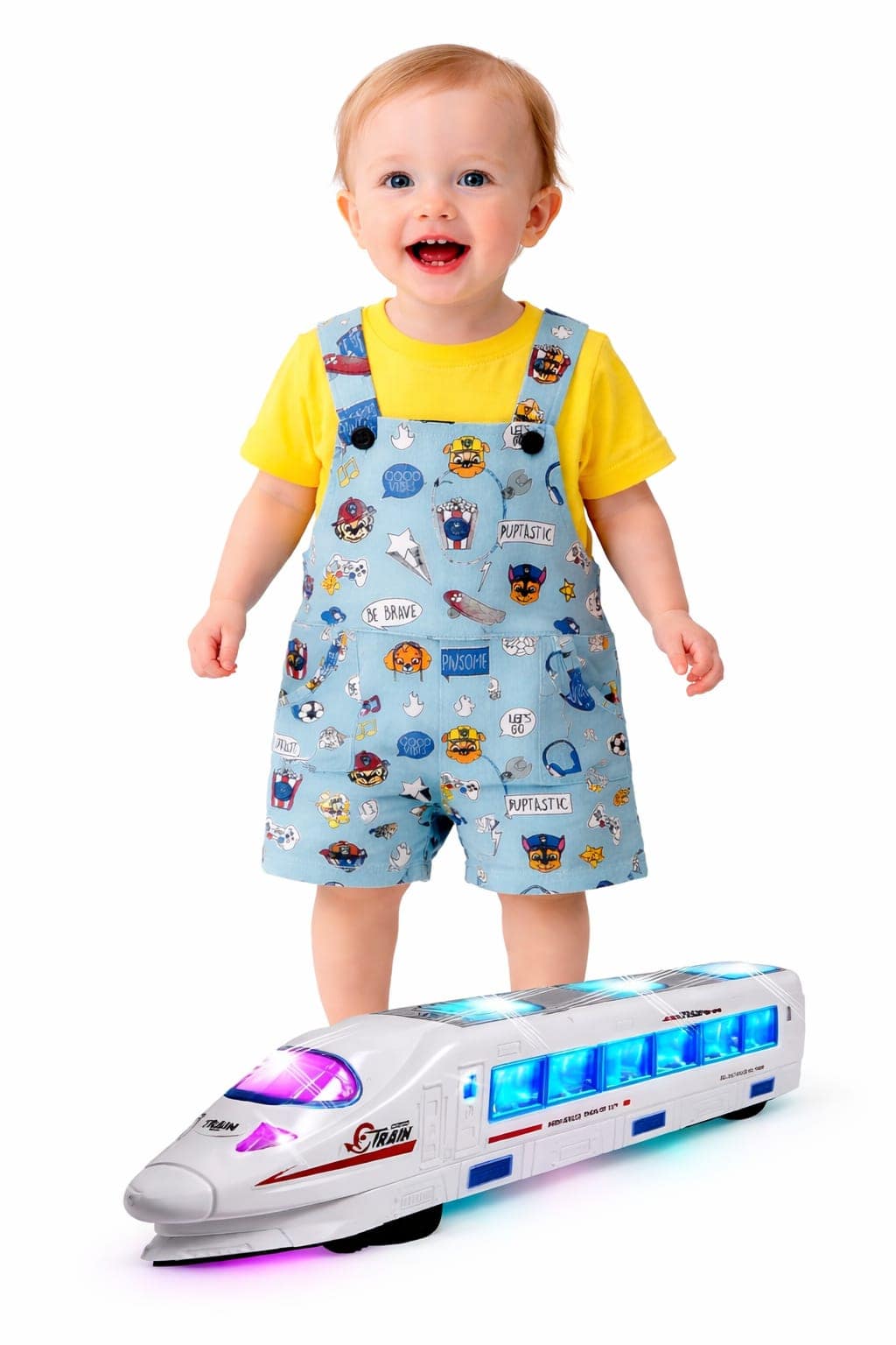 Giftset Dungarees & Toy Train With Light & Sound