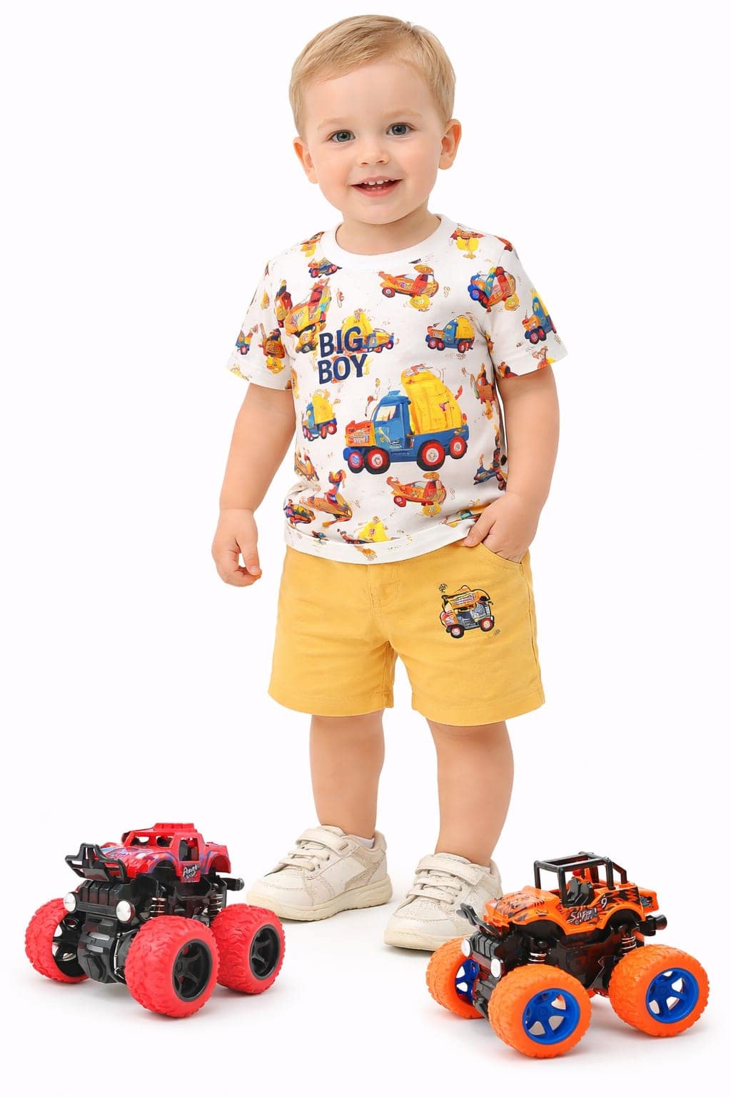 Giftset Tshirt With Pant & Mini Monster Trucks Friction Powered