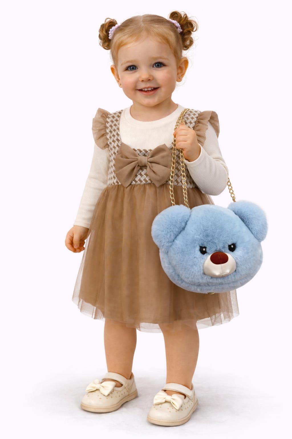 Baby 2pc Giftset Party Wear Frock With Teddy Bag