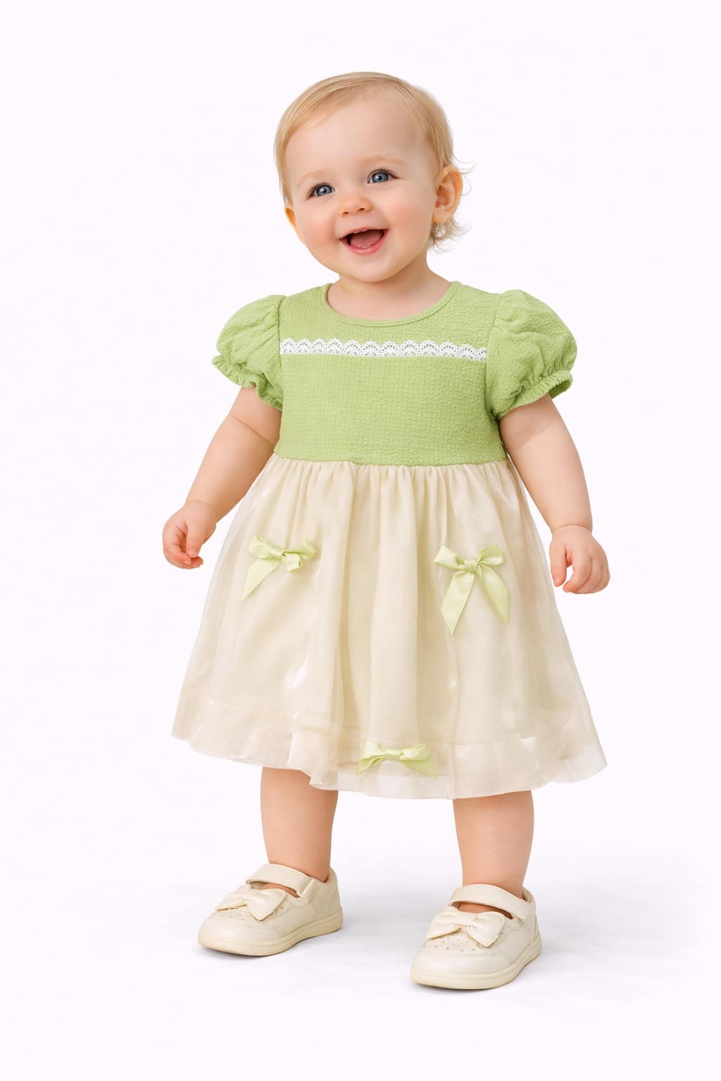 Baby 2pc Giftset Party Wear Frock With Teddy School Bag - Image 3