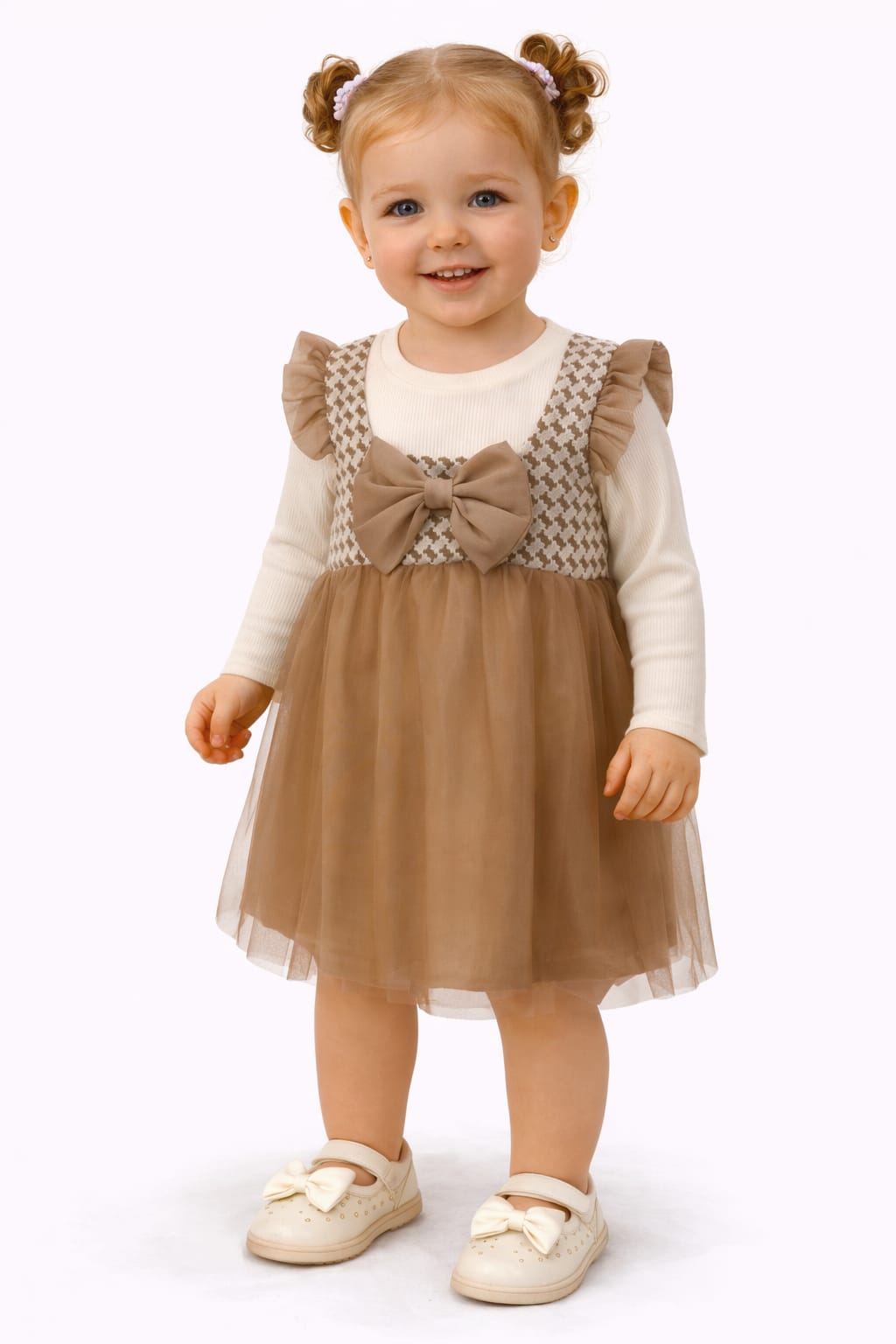 Baby 2pc Giftset Party Wear Frock With Teddy Bag - Image 3