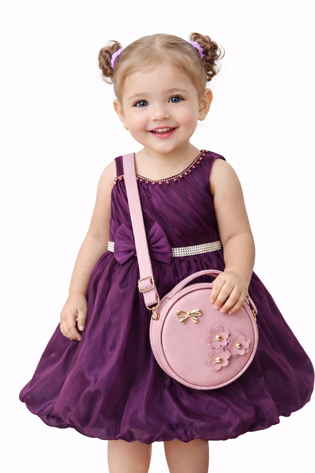 Baby 2 pc Giftset Partywear Frock With Pink Hand Bag