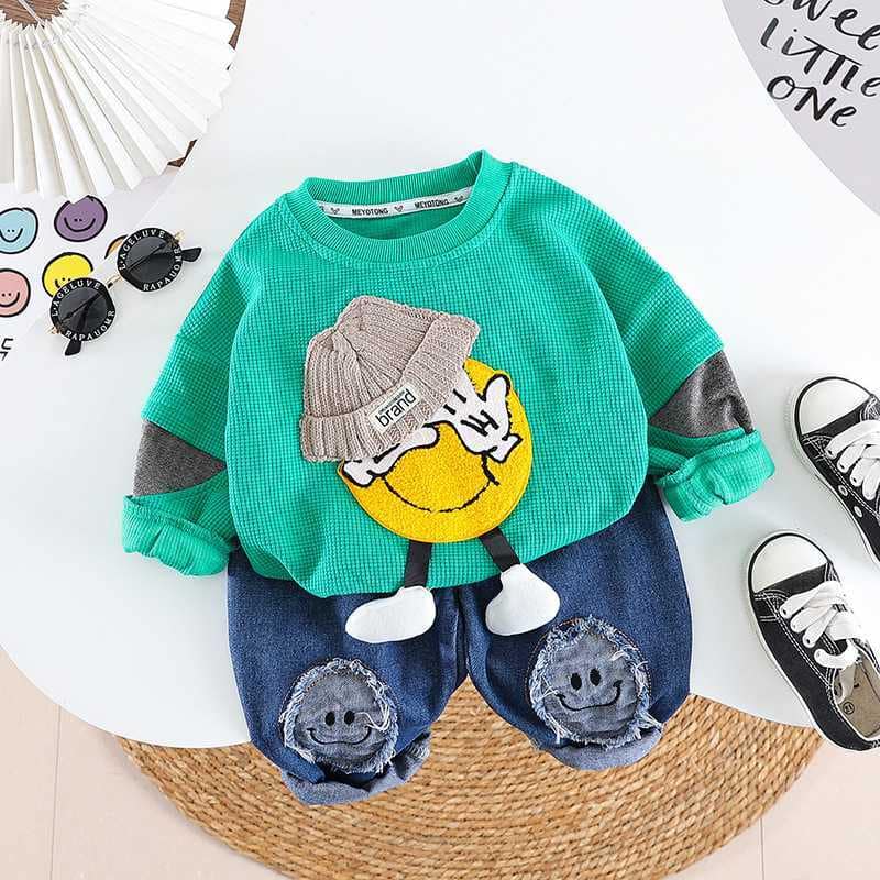 Kids Full Sleeves Two Piece Sweatshirt With Jeans